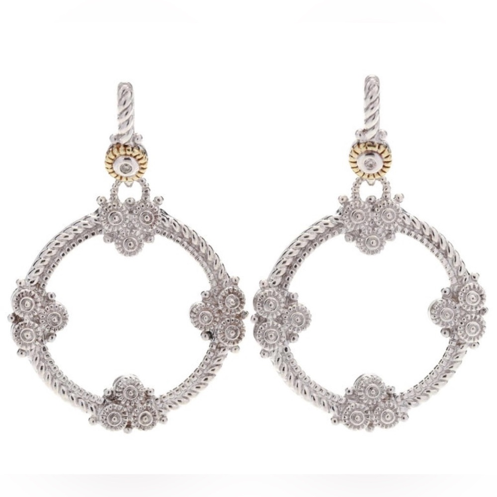 Judith Ripka 925 Sterling Silver w/18k Floral Rope Hoop Earrings